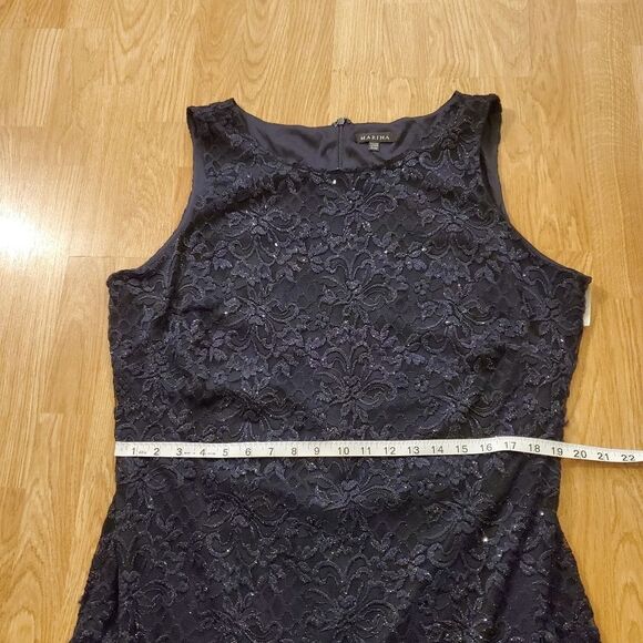 Marina Sparkle Lace Flare-Hem Sleeveless Cocktail Dress size 20W in Navy- NEW - Picture 8 of 13